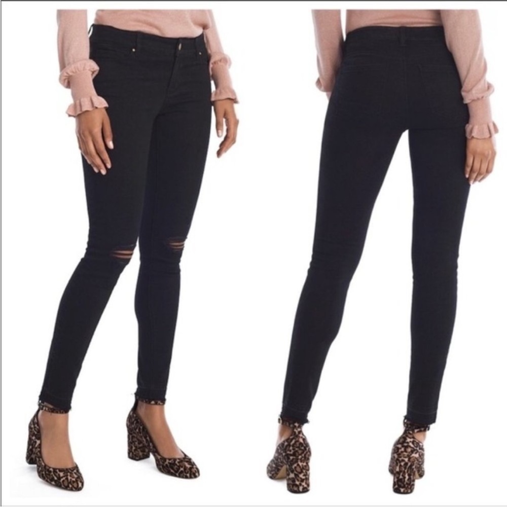 WHBM Black Distressed Knees Skinny Leg Mid Rise Jeans Sz 2R